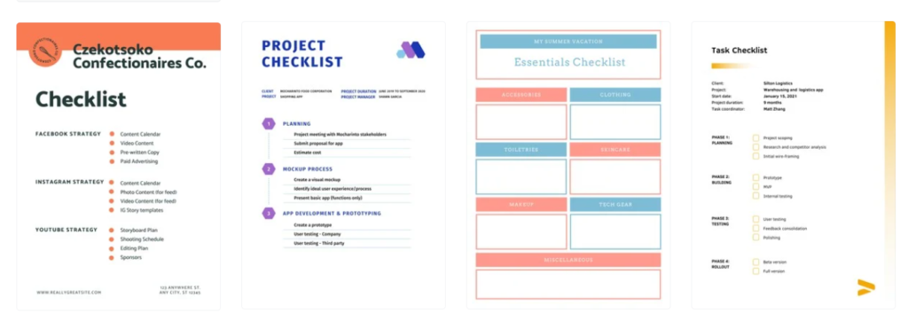 free checklist templates